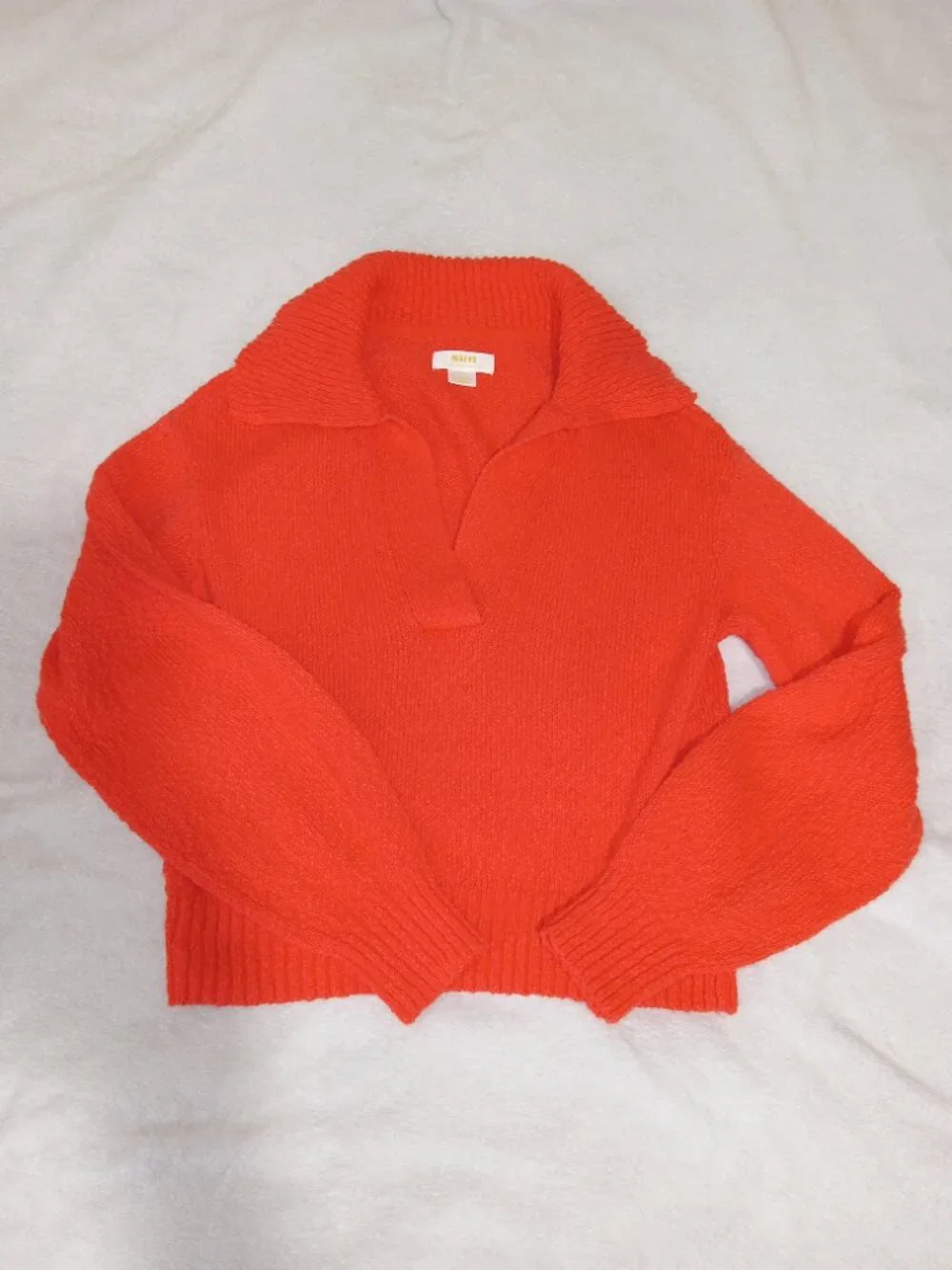 Anthropologie Sweater Womens XS Maeve V Neck Polo Hot Lava Pullover Knit - Picture 6 of 11